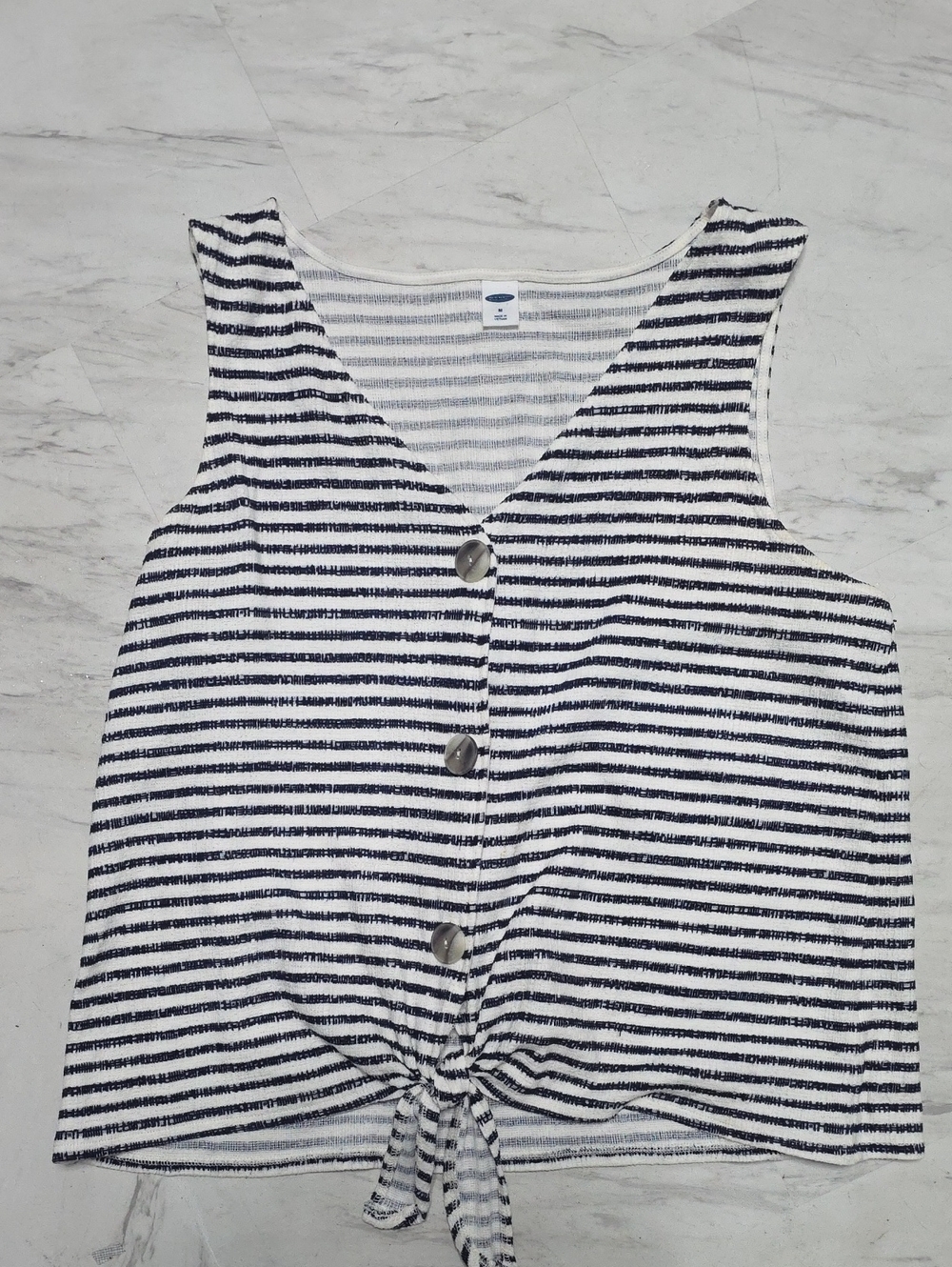 Old Navy Navy & White Striped Tie-Front Tank